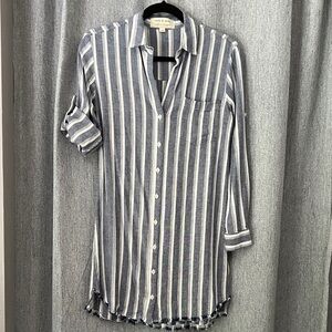 cloth & stone Blue and White Vertical Stripe Dress